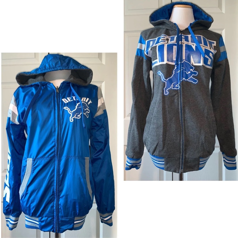 NFL Detroit Lions Blue and Gray Reversible Hooded Jacket